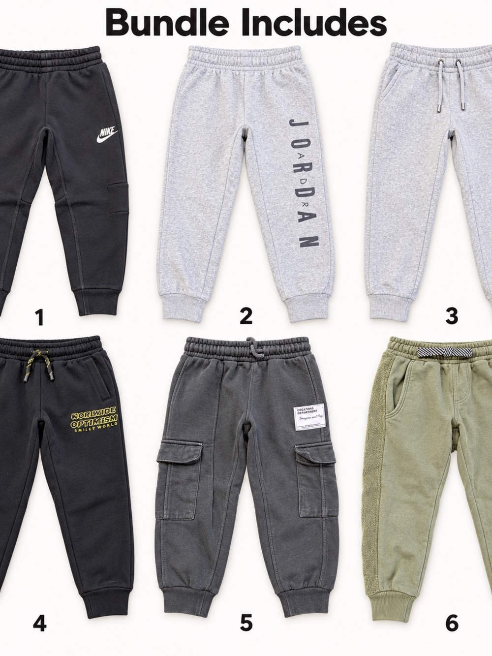 Multiples Kids Sweatpants Bundle in Black, Gray & Olive
